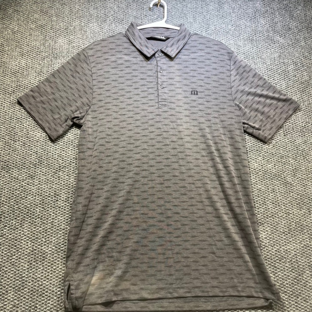 TravisMathew Mens Grey Textured Dash Pattern Performance Golf Polo Shirt Size M
